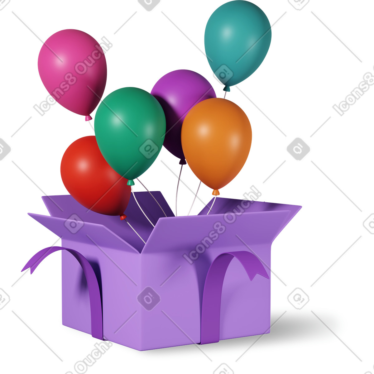 Scatola regalo e palloncini illustrazione in stile 3D Plastic people scarica in PNG, SVG