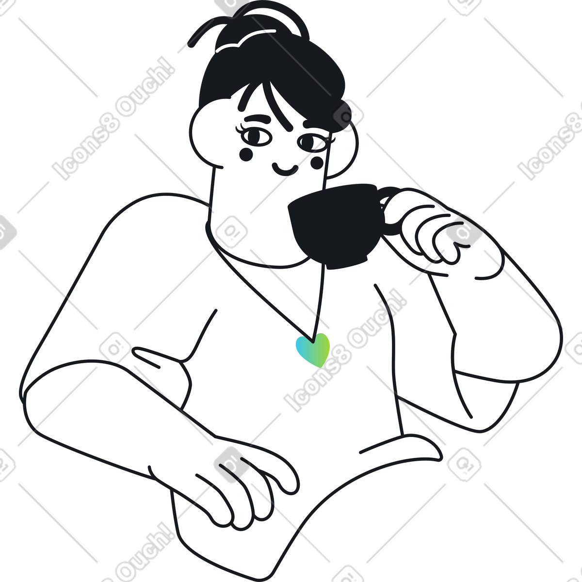 Donna che beve il suo tè illustrazione in stile Breeze scarica in PNG, SVG