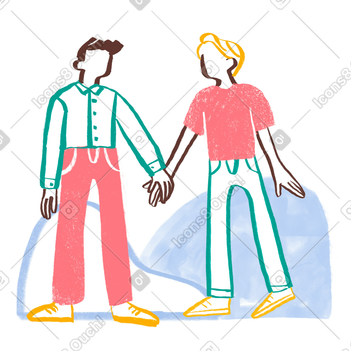 Two men holding hands illustration in Company style download in PNG, SVG