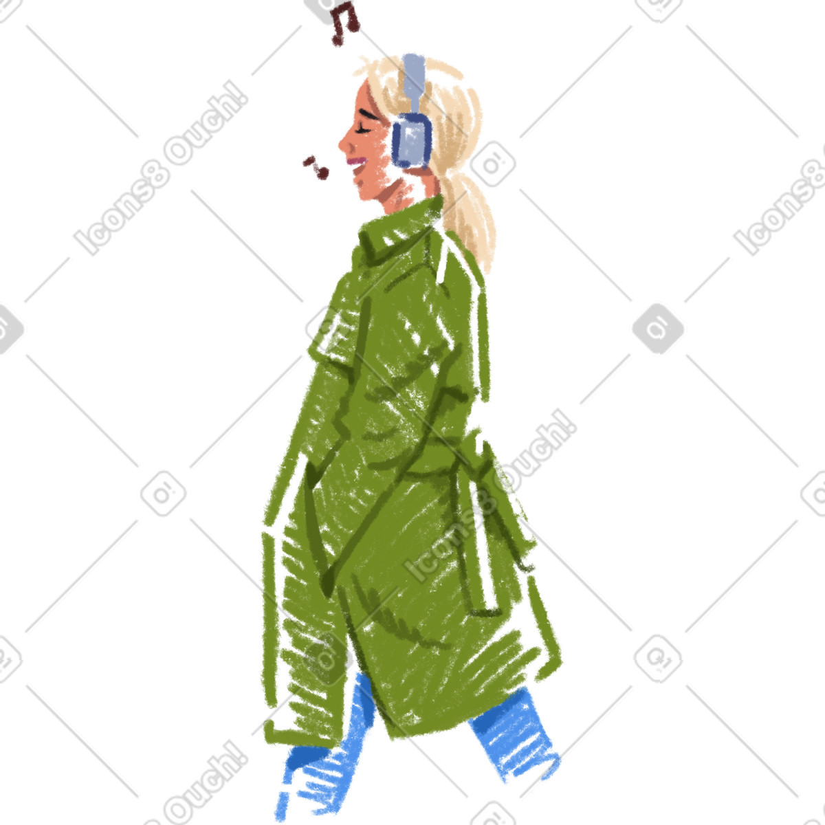 Sketchbook 스타일의 Woman in headphones singing 일러스트레이션 PNG, SVG 다운로드