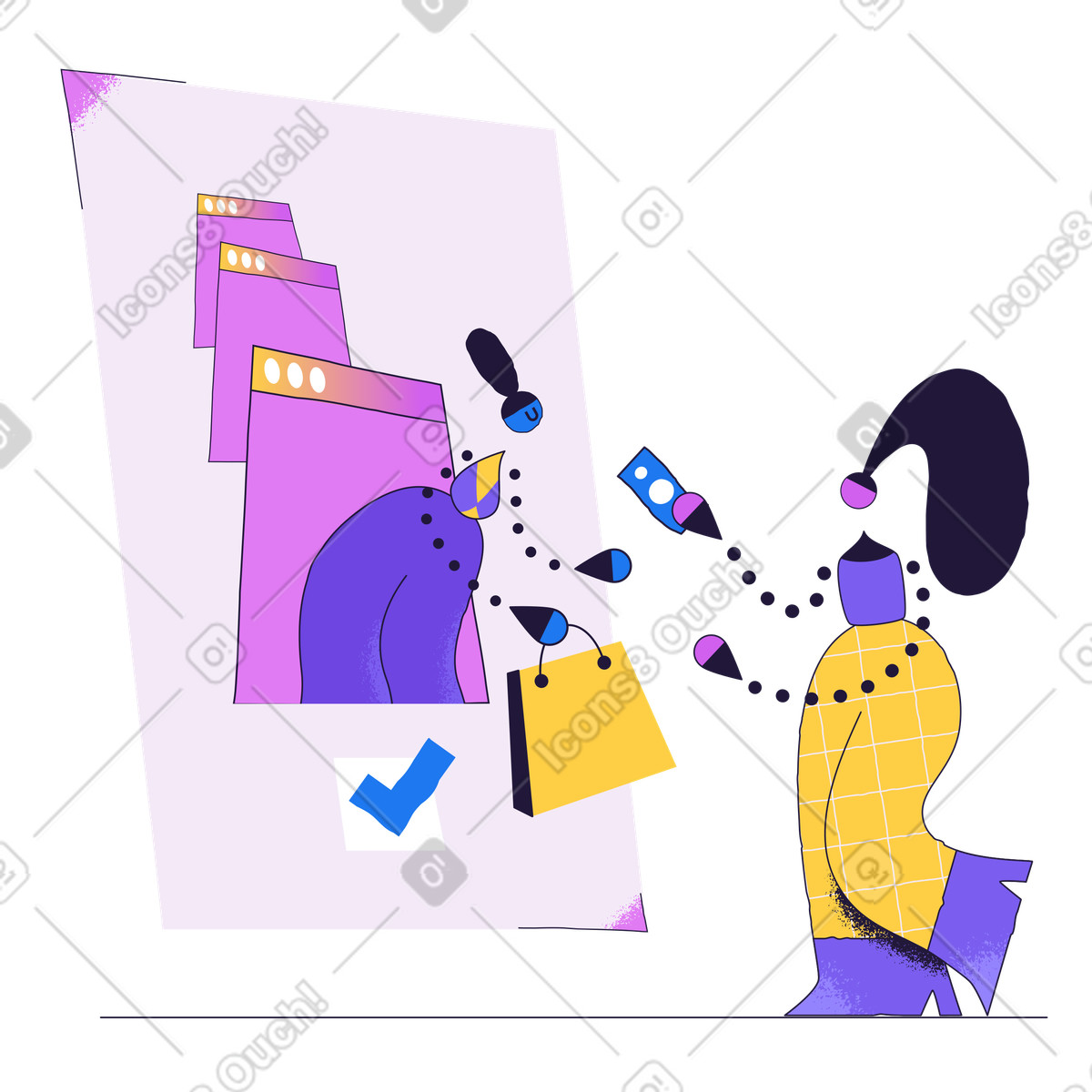 Online shopping, E-commerce and digital purchasing illustration in Conifer style download in PNG, SVG