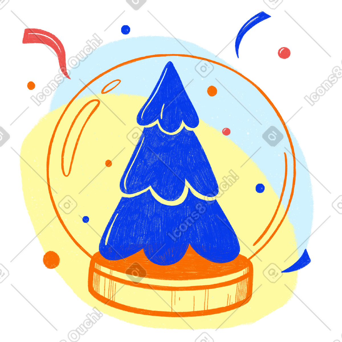 下载 Biro 风格的 Christmas tree in a glass ball with confetti 插画，支持 PNG、SVG 格式