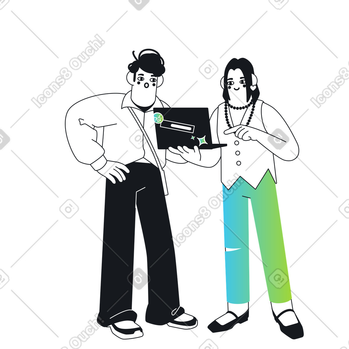 Project management coordination, team members analyzing work on computer illustration in Breeze style download in PNG, SVG