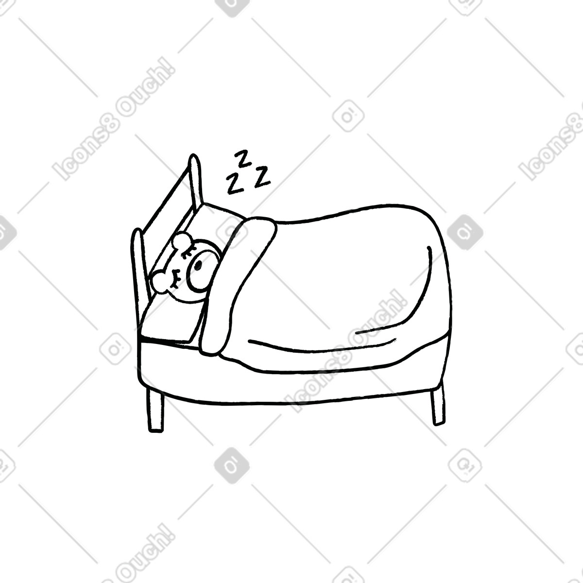 Cole スタイルの 居心地の良いベッドで眠るクマ のイラストをPNG、SVG形式でダウンロード