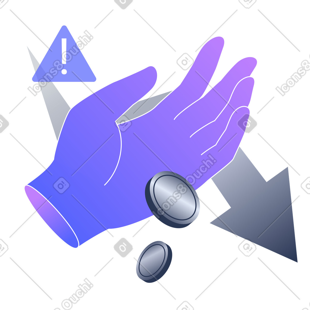 Ilustração de Mão implorando em fundo seta descendente no estilo Lucent para baixar PNG, SVG