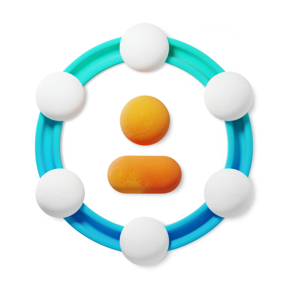 Ilustración Customer avatar surrounded by circular network nodes for omnichannel experience en estilo 3D Microsoft Fluent illustration a descargar en PNG y SVG