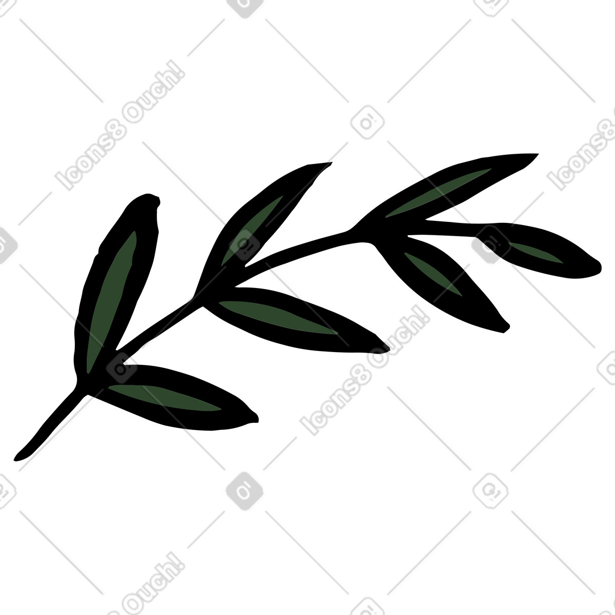 Floating branch with green leaves illustration in Scandi style download in PNG, SVG