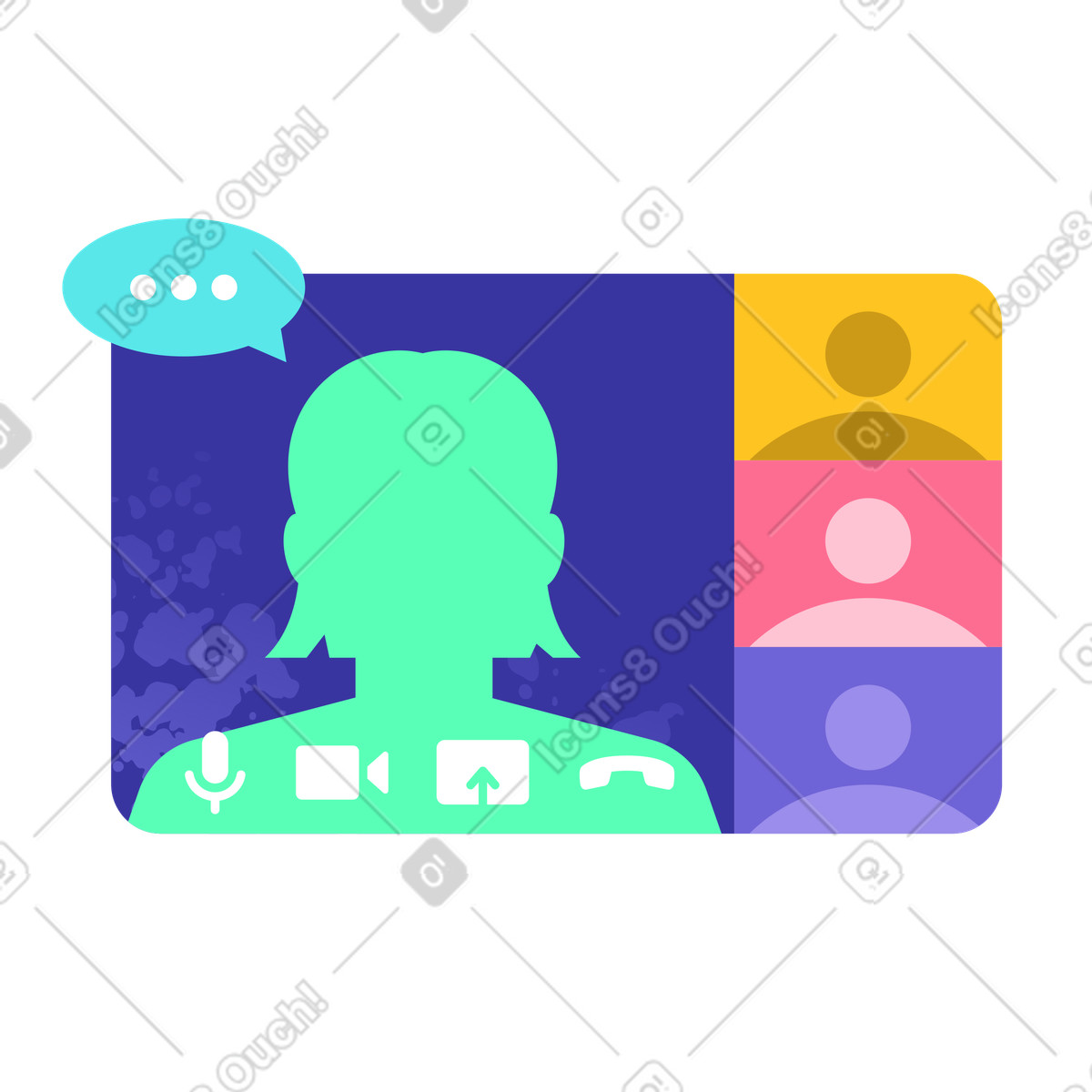 Video call grid with participants, Online meetings and teamwork, Remote collaboration and productivity illustration in PNG, SVG
