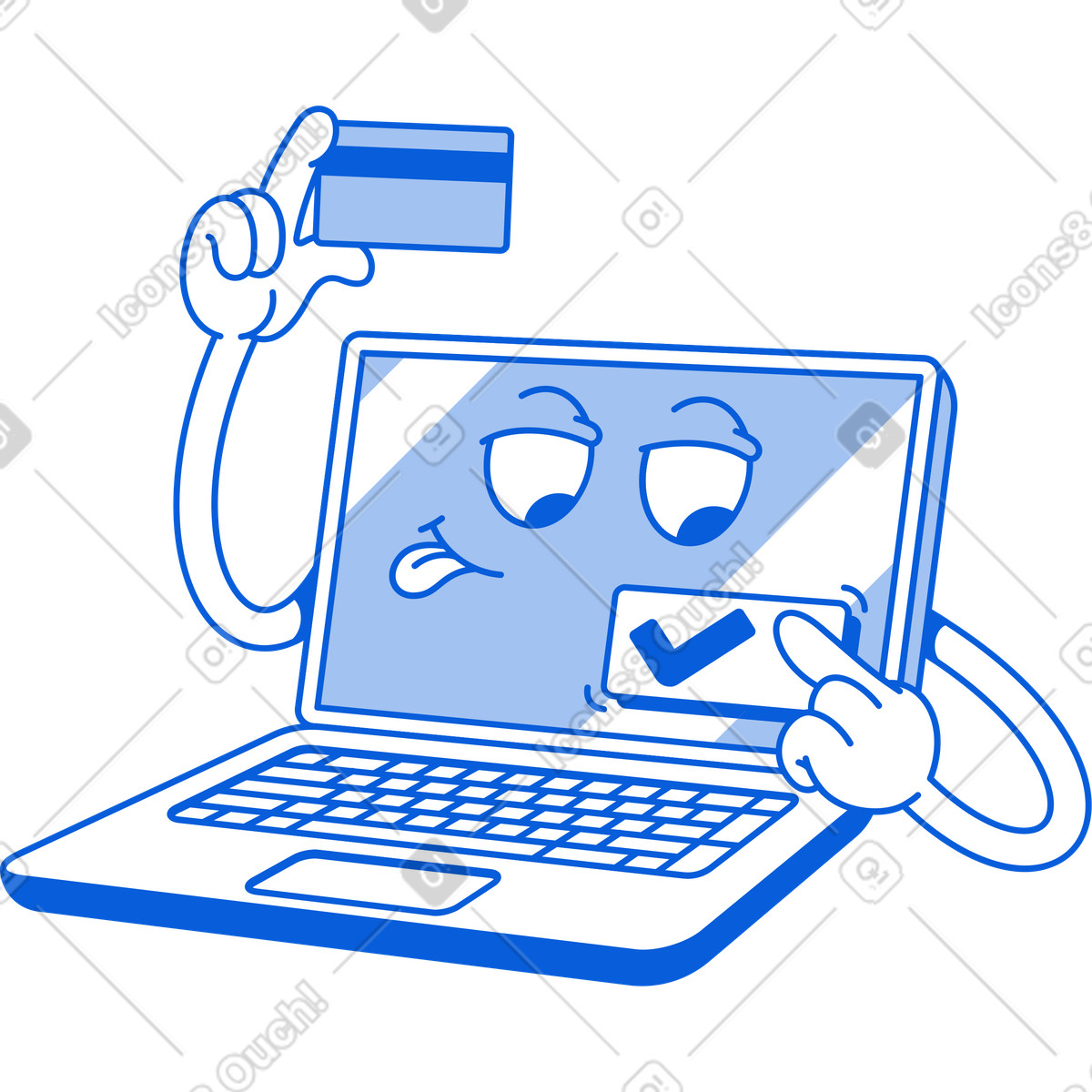 Laptop with checkmark button illustration in Handy Line style download in PNG, SVG