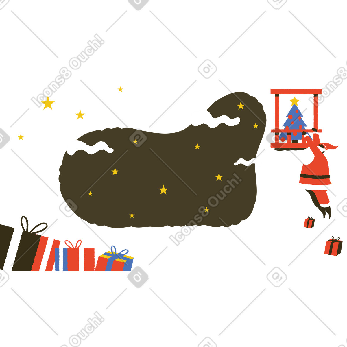 Der weihnachtsmann kommt hoch-Illustration im Bermuda-Stil als Download in PNG, SVG