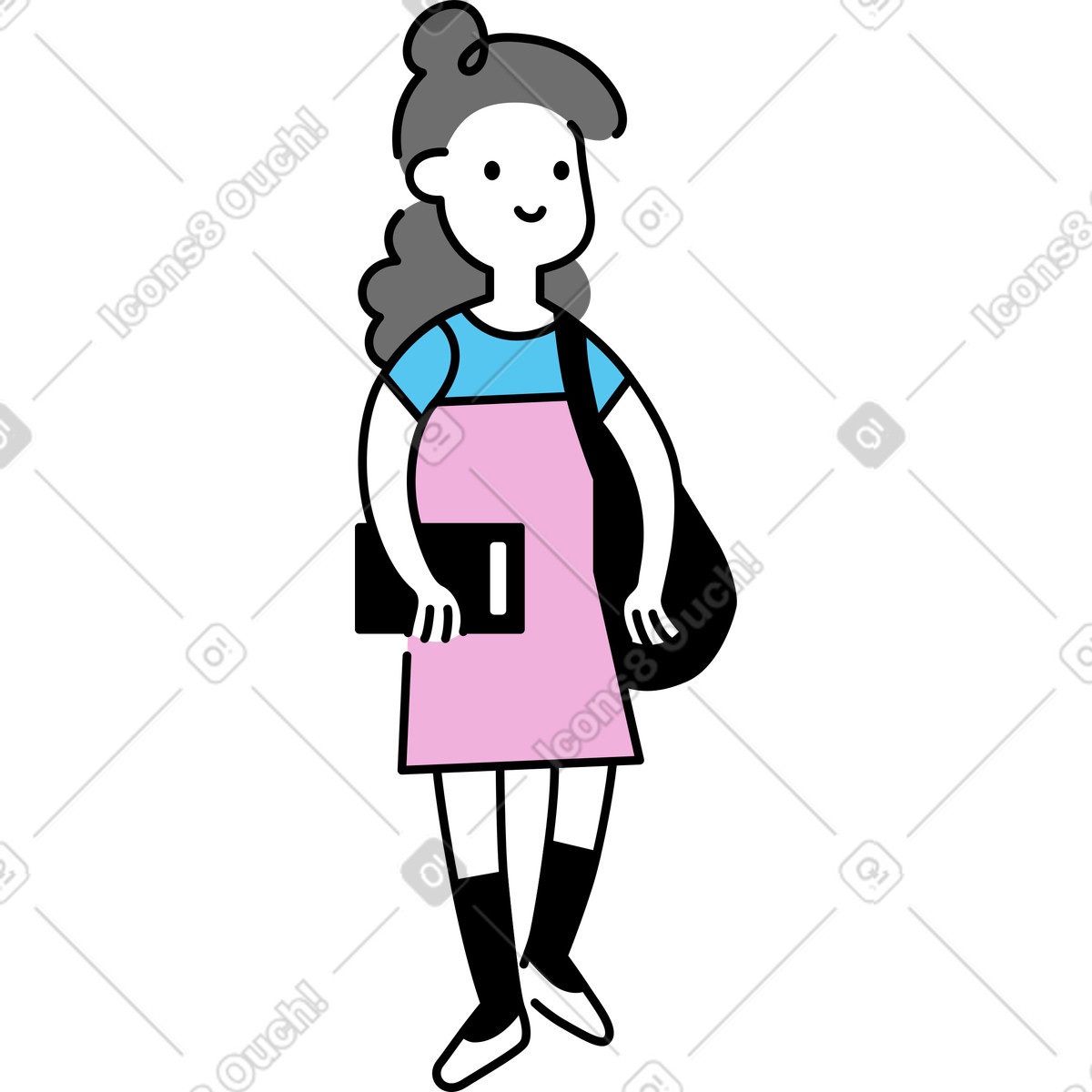 Illustration Jeune femme avec un cahier et sac dans le style Mochi à télécharger aux formats PNG, SVG