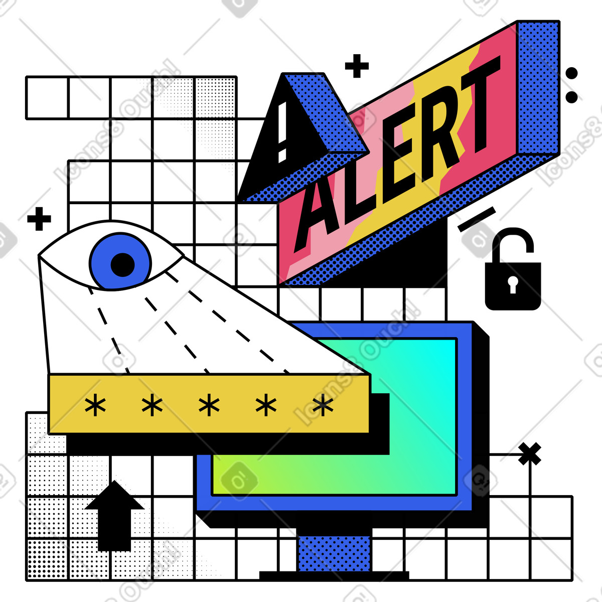 Memphis スタイルの サイバーセキュリティとプライバシー保護 のイラストをPNG、SVG形式でダウンロード