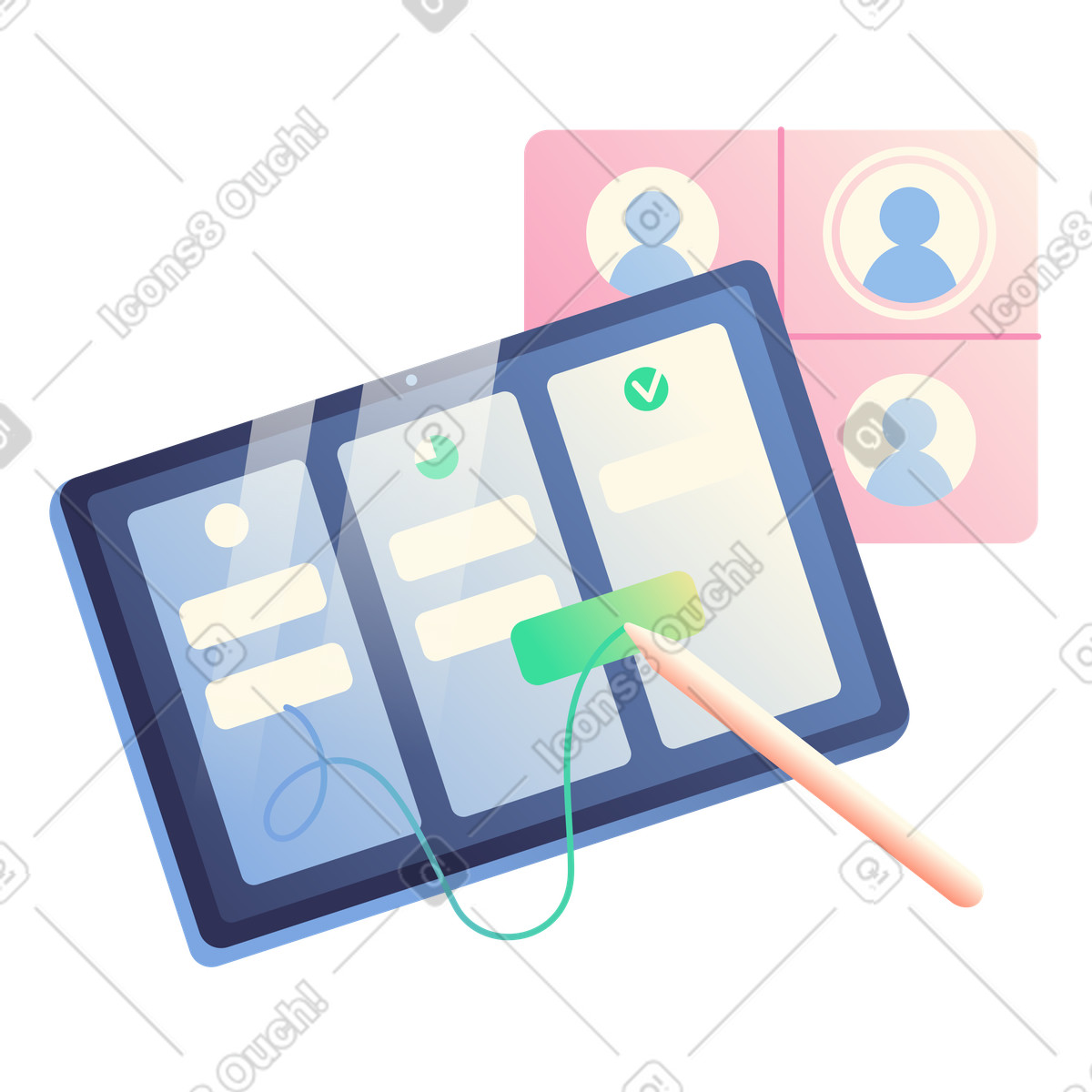 Planning work on kanban board during online meeting illustration in PNG, SVG