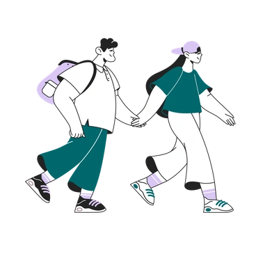 A couple walking hand in hand - Sammy Line style illustration