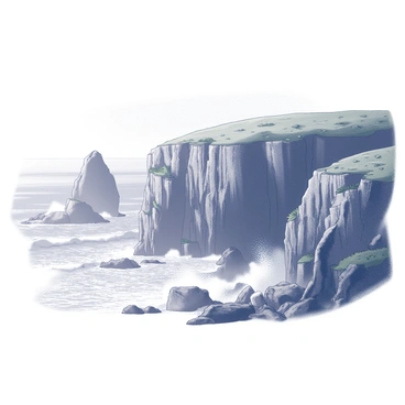 Dramatic cliffs rise sharply from the ground, creating a rugged shoreline. The cliffs exhibit jagged edges and rocky outcrops, while patches of grass cling to the steep slopes. Below, waves crash violently against the rocks, sending up sprays of water. The ocean stretches out towards the horizon, where the sky meets the sea. Coastal vegetation can be seen scattered along the cliffs, accentuating the natural beauty of the landscape. The scene captures the power of nature in a typical Cornish setting.