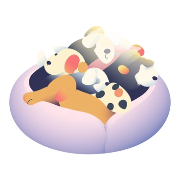 A litter of puppies cuddled together in a cozy pet bed