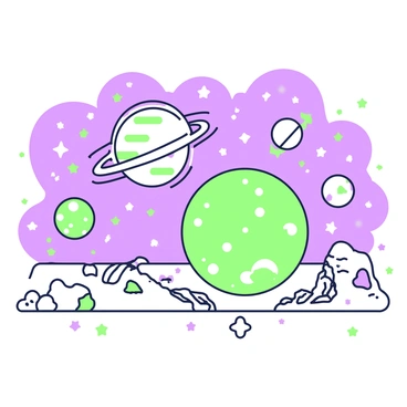 A cosmic scene is depicted on an A3 illustration board. In the background, there are numerous stars scattered across the surface, twinkling with vibrant light. Several planets are positioned throughout the scene, each with unique sizes and shapes. One planet is large and has swirling rings surrounding it, while another is smaller and features distinct craters. The planets are arranged in a way that suggests depth and distance, creating a sense of vastness. The overall composition is filled with a dynamic interplay of celestial bodies, inviting viewers into this expansive universe.