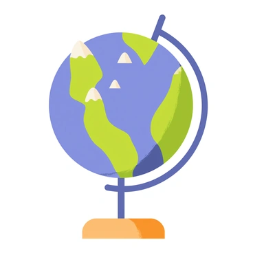 A globe featuring a deep blue ocean surrounding continents represented as towering mountain peaks. Each mountain is distinct in shape and color, with green forests at their bases and snow caps on their summits. The globe is positioned on a simple wooden stand, and a soft light casts shadows that accentuate the details of the mountain ranges.