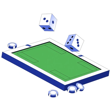 A pair of dice is mid-air, captured in the moment of being thrown across a green felt craps table. The dice are showing contrasting numbers on their visible faces, with one die depicting a five and the other a three. The table is adorned with a detailed layout for a craps game, featuring markings and a border. Several chips are scattered around the table's edges, indicating players’ bets. The overall scene conveys a sense of motion and excitement in a casino environment.