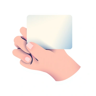 A hand with light skin is holding a question card. The card is white with a slightly textured surface and has rounded corners. The fingers are positioned gently, displaying the knuckles and nails, as they grip the card securely. The background is softly blurred to focus on the hand and the card. The question on the card is hidden from view, creating an air of intrigue. The lighting is soft, casting a gentle shadow from the card onto the hand.