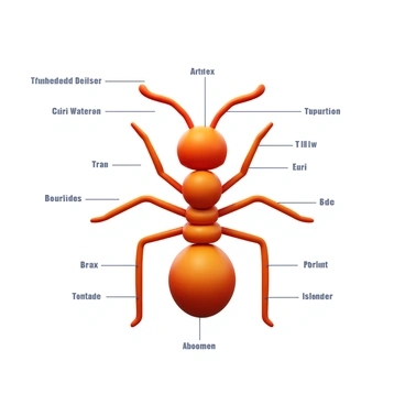 A detailed diagram of an ant with clearly labeled body parts. The ant features prominent "antennae" extending from its head, a visible "thorax" that connects the head to the abdomen, and a distinct "abdomen" at the rear. Each labeled part stands out for easy identification, providing a clear view of the ant's anatomy. The diagram is presented in a clean and organized layout.