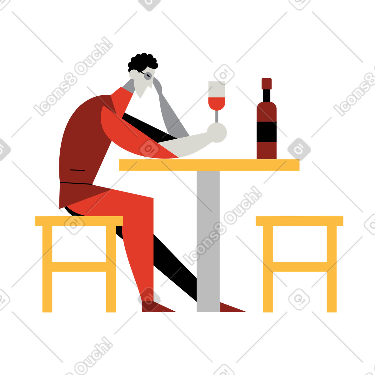 Ilustración Hombre triste sentado solo en el restaurante estilo Burgundy a descargar PNG y SVG