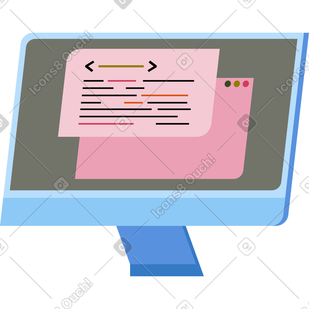 Ilustración Monitor con código en estilo Vector a descargar en PNG y SVG