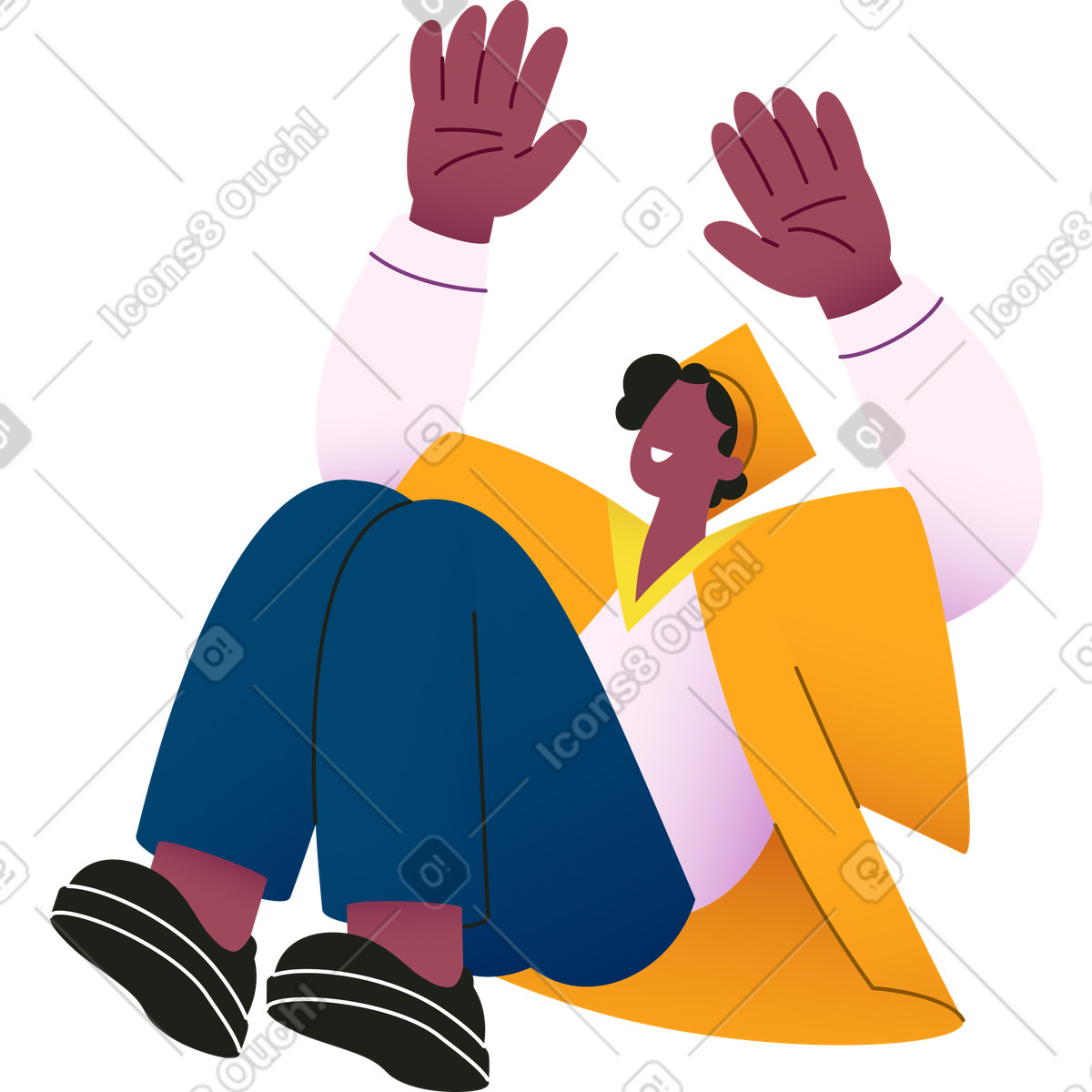 Male graduate sliding in cap and gown fun vector clipart illustration