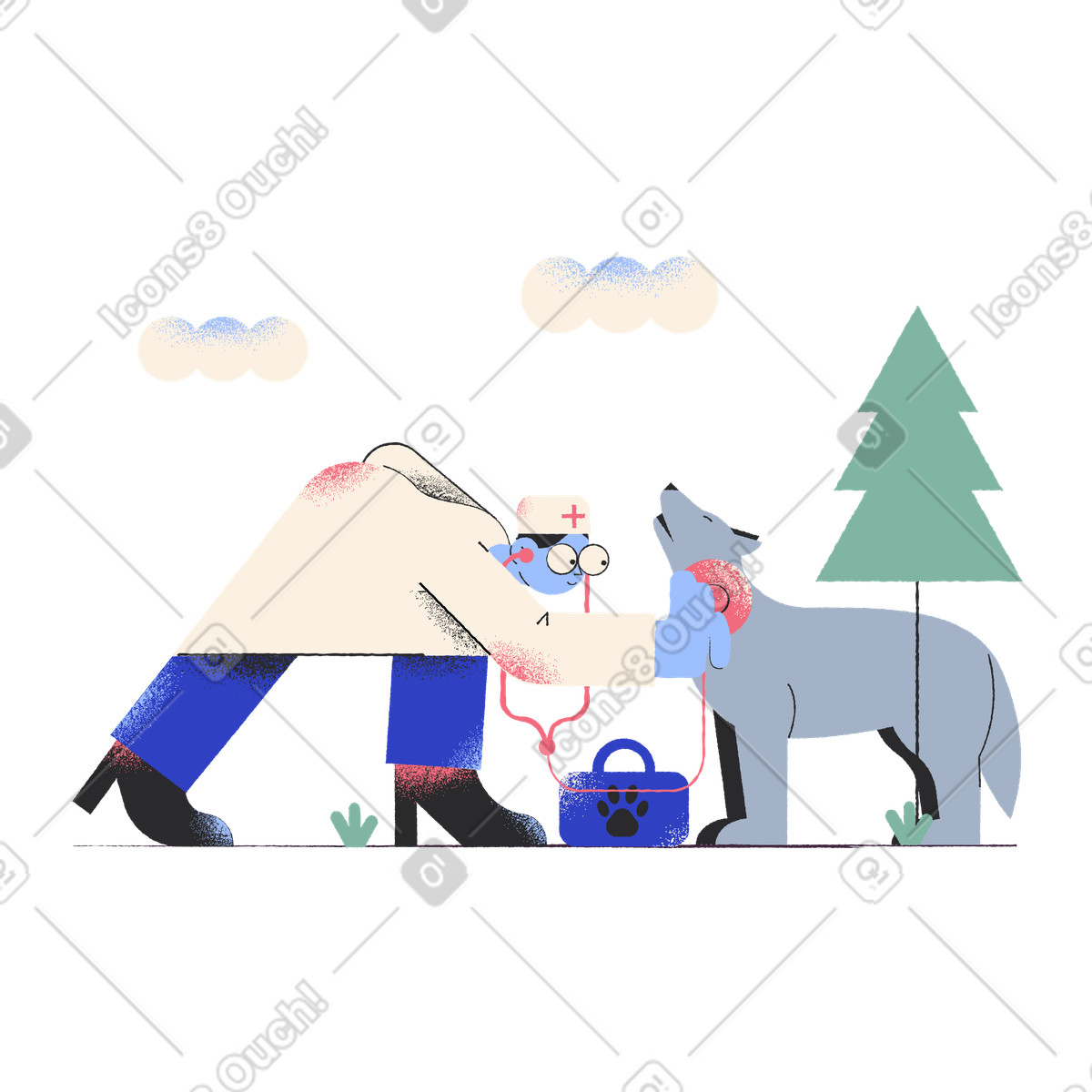 Vet examining the dog to care for animals illustration in Pablo style download in PNG, SVG