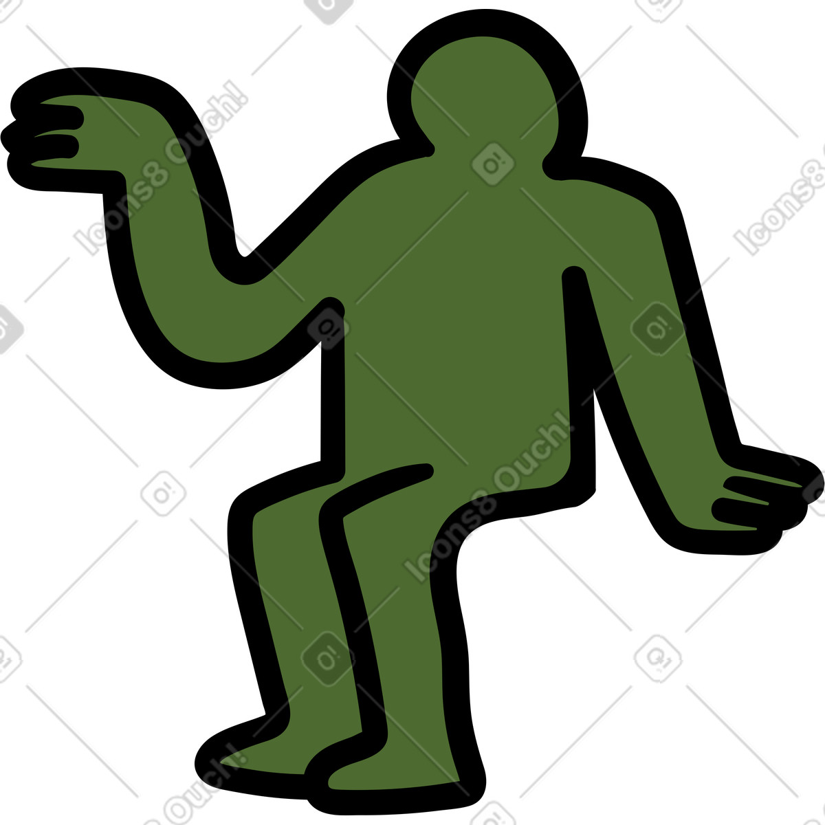 Grüne person sitzt mit erhobener hand da-Illustration im Wiggle-Stil als Download in PNG, SVG