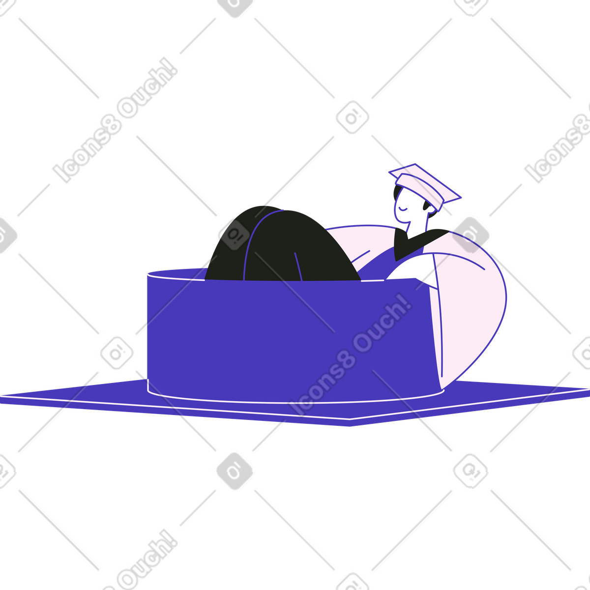 Man sitting in huge graduation hat illustration graduate clipart high-quality graphics