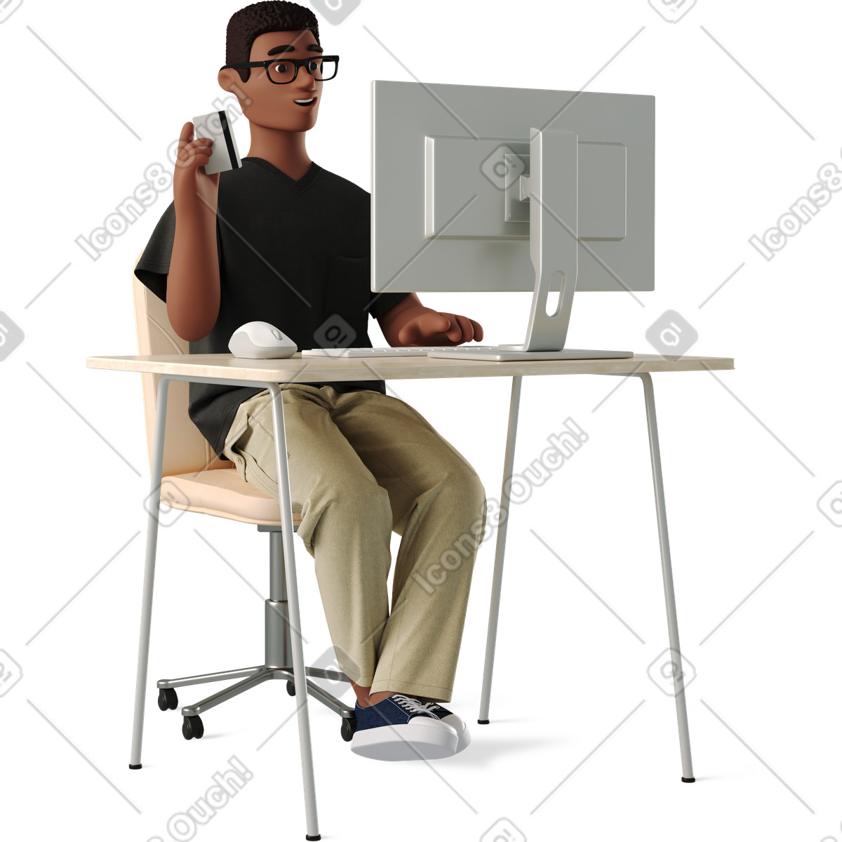 Man shopping online illustration in 3D Business style download in PNG, SVG
