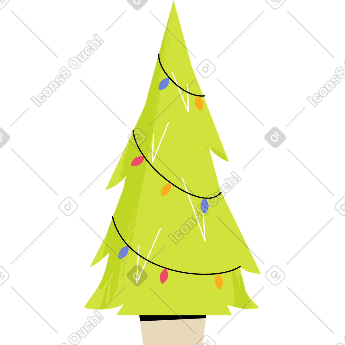 Ilustração de Árvore natal decorada com guirlanda luzes fada em no estilo Juicy para baixar em PNG, SVG