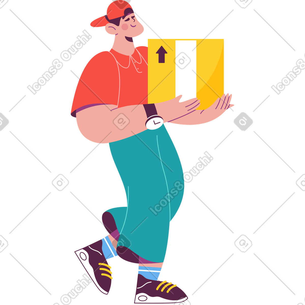 Ilustração de Homem boné com uma caixa nas mãos em no estilo Sammy para baixar em PNG, SVG