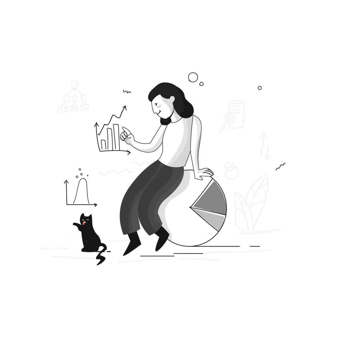 Pixeltrue スタイルの Data analyst interacting with statistical graphics, Market research and business insights のイラストをPNG、SVG形式でダウンロード