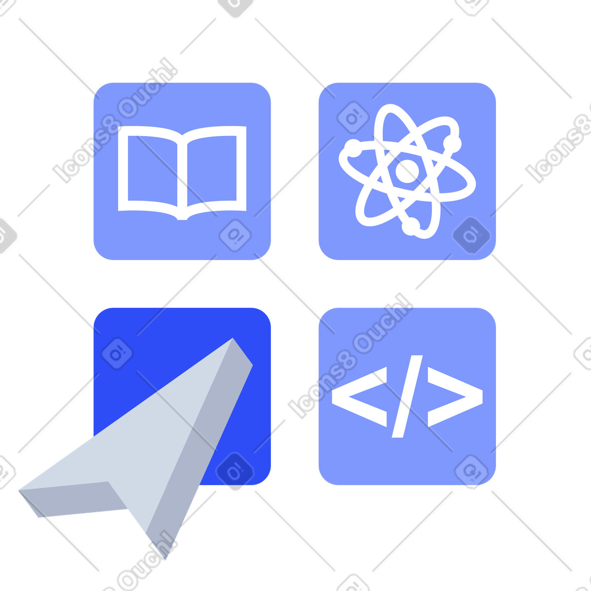 Grid of education icons with cursor, online school and subject choice illustrazione in stile System scarica in PNG, SVG
