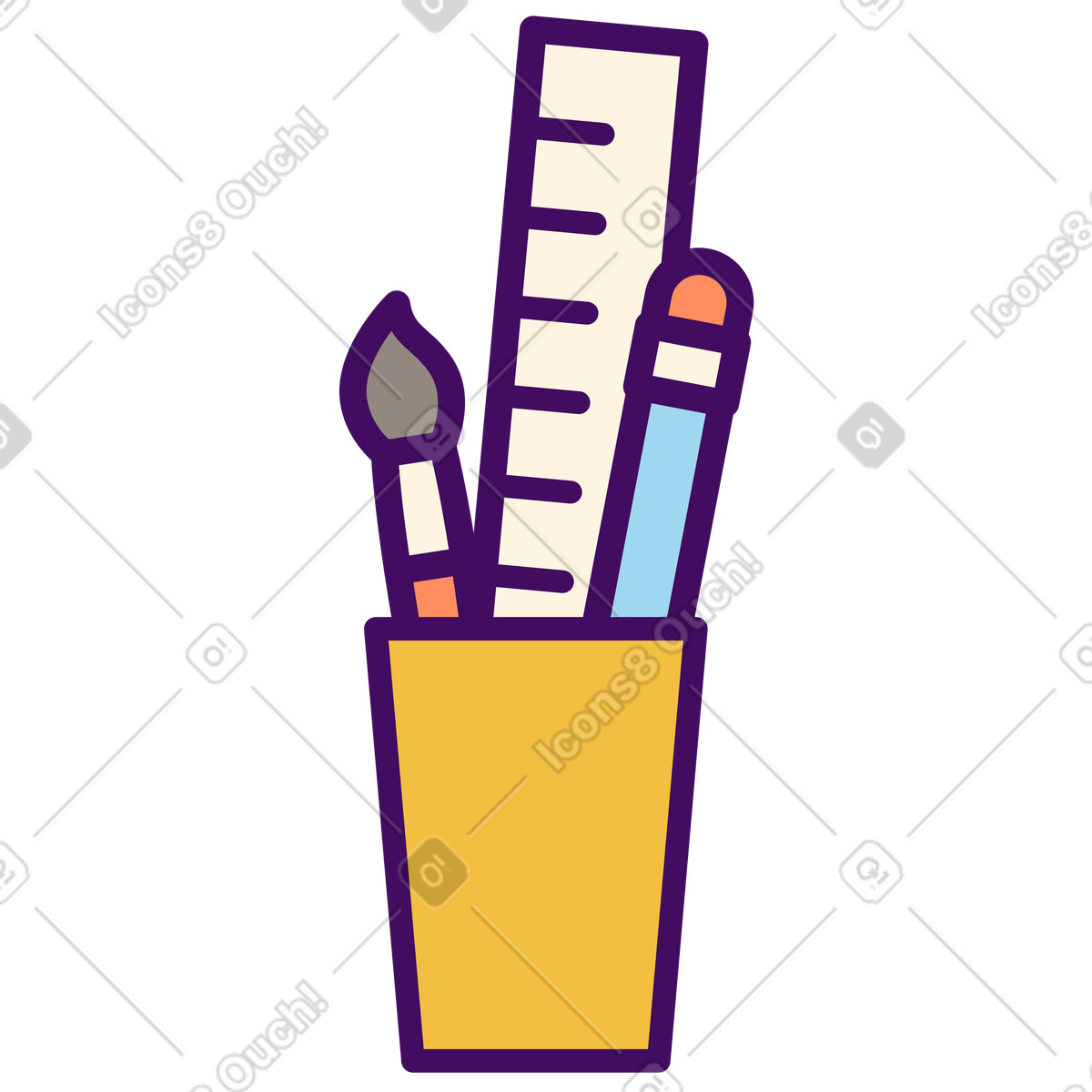 Ilustração de Copo com pincel, lápis e régua em no estilo Simplistic para baixar em PNG, SVG