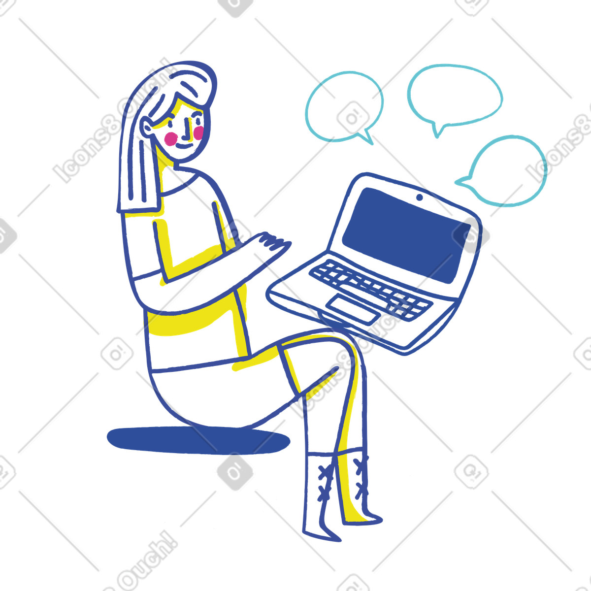 Woman using her laptop to chat online illustration in PNG, SVG