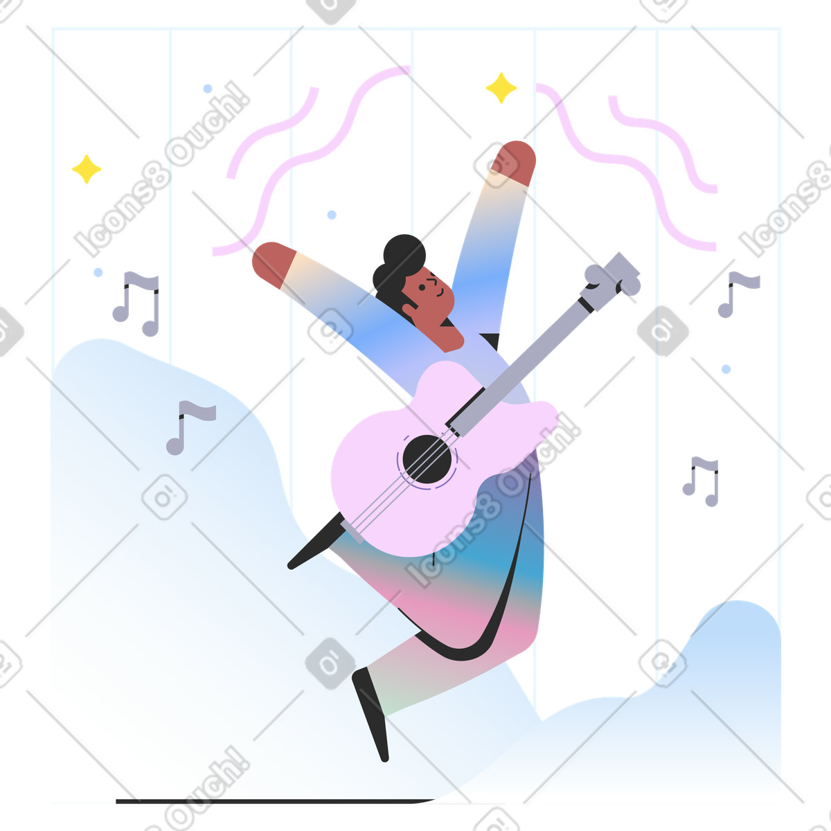 Illustration Star de la musique rock dans le style Marginalia à télécharger aux formats PNG, SVG