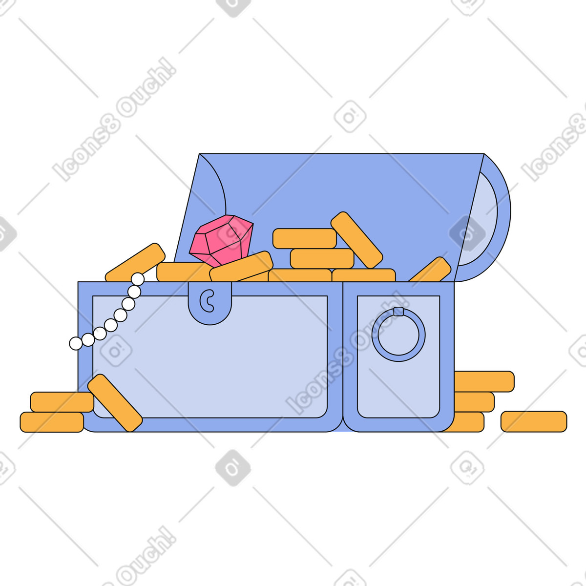 Opened chest with treasures illustration in Bloom style download in PNG, SVG