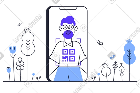 Man scans the QR-code on the shirt PNG, SVG