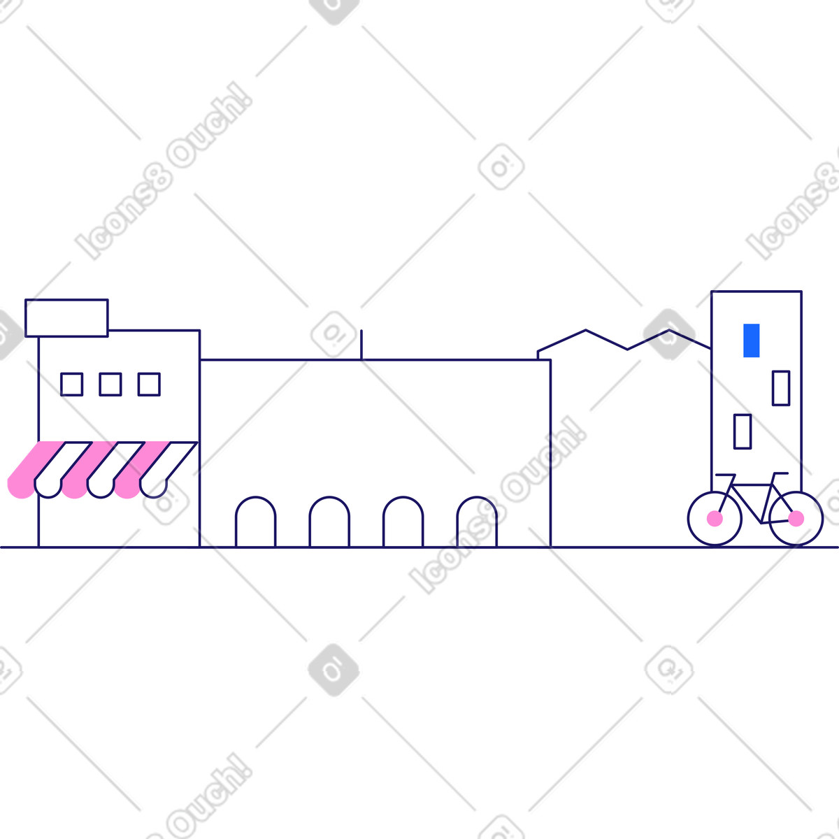 Stadt für hintergrund mit fahrrad-Illustration im Matey-Stil als Download in PNG, SVG