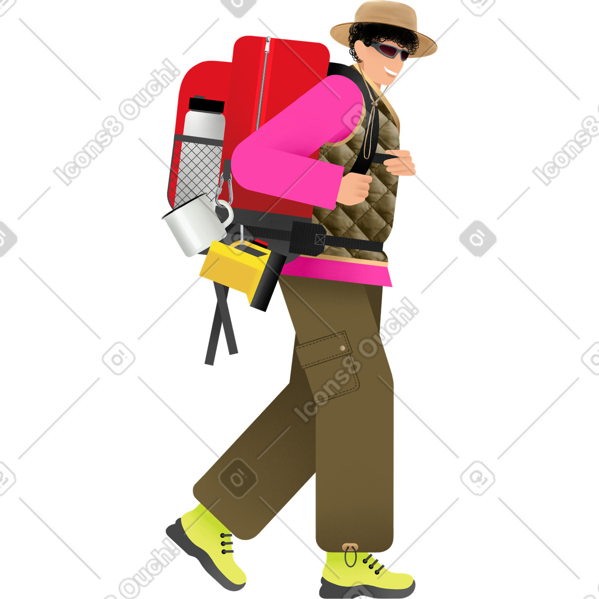 Patchwork スタイルの Young man with a backpack のイラストをPNG、SVG形式でダウンロード