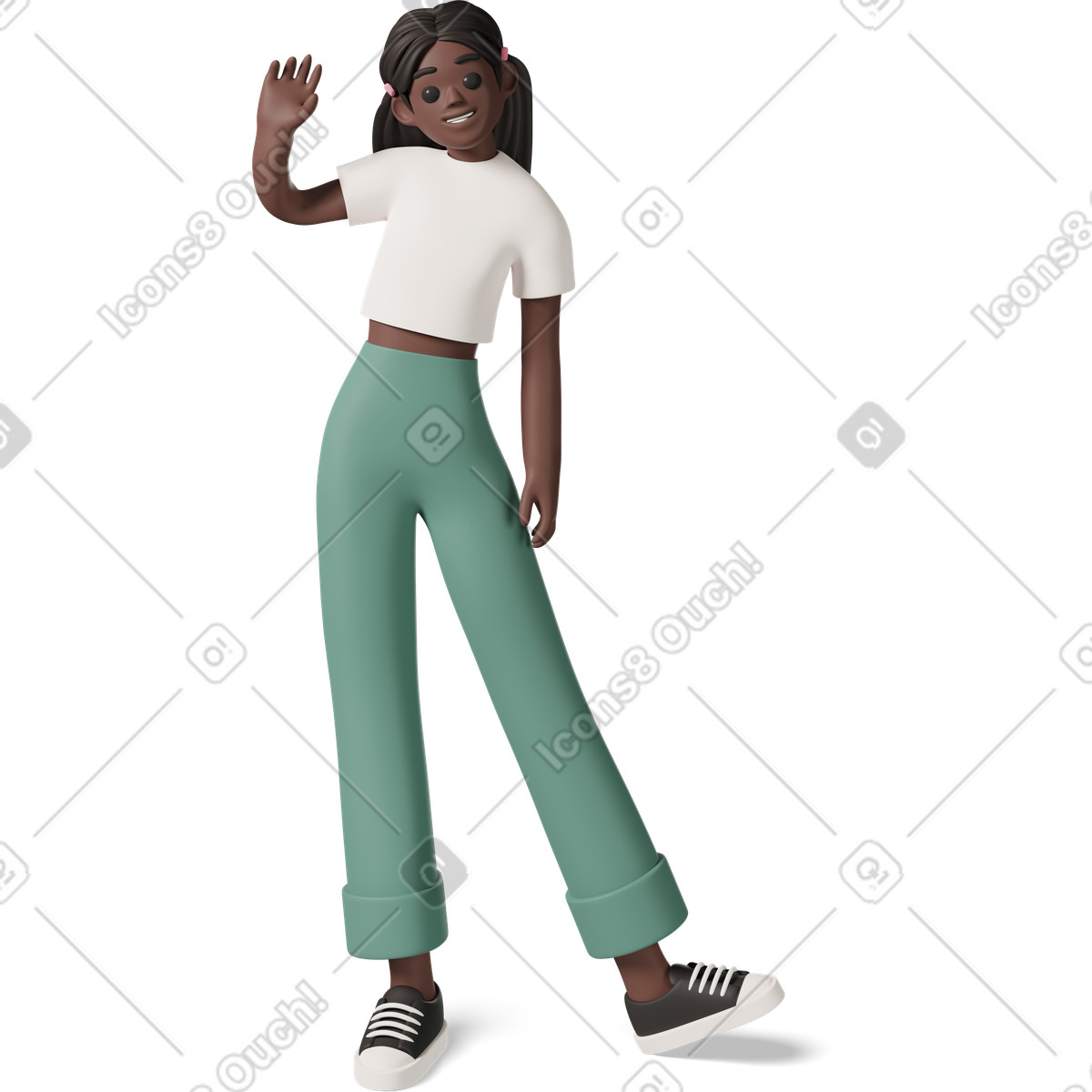 下载 3D Casual life 风格的 Black girl smiling and waving 插画，支持 PNG、SVG 格式