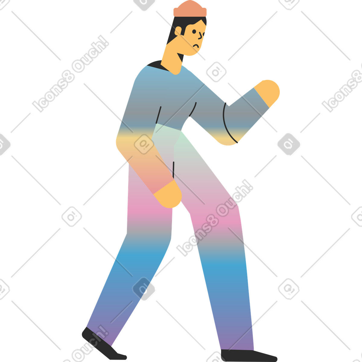 Ilustración Sad man in hat walking en estilo Marginalia a descargar en PNG y SVG