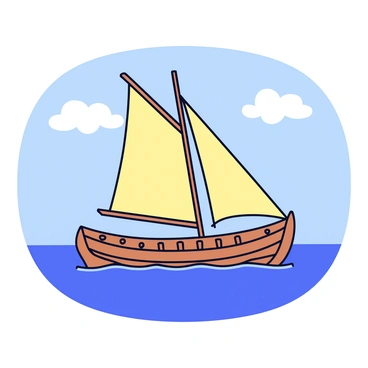 A traditional dhow sailing on the Arabian Sea. The boat features a wooden hull with intricate carvings. Its hand-woven sails are raised prominently, showcasing a pattern of natural fibers. The water is calm, reflecting the blue sky above. The horizon is distant, and a few fluffy white clouds are scattered across the sky.