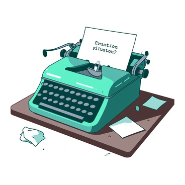 A teal vintage typewriter sits on a wooden table. It has a shiny finish and intricate details, reflecting its age. On the typewriter, there is a white sheet of paper inserted, and it has a single question typed in elegant font. The question is centered on the page, inviting curiosity. Surrounding the typewriter, there are a few crumpled white sheets scattered, hinting at a burst of creativity. A soft light illuminates the scene, enhancing the typewriter's features.