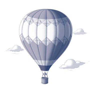 A colorful hot air balloon floating up against a soft white sky