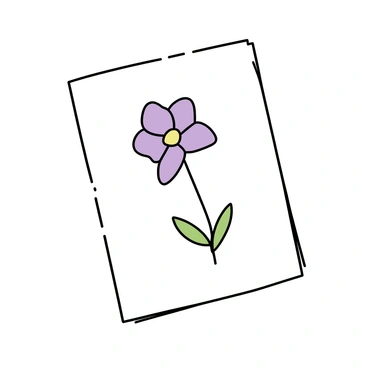 A hand-painted greeting card featuring a delicate "freesia flower" design. The card is predominantly white with subtle hints of green around the edges. The "freesia flower" is depicted in vibrant colors, with various shades of purple and yellow, showcasing its soft petals and intricate details. The center of the card is adorned with the "freesia flower" in full bloom, surrounded by slender green leaves that complement the floral illustration.