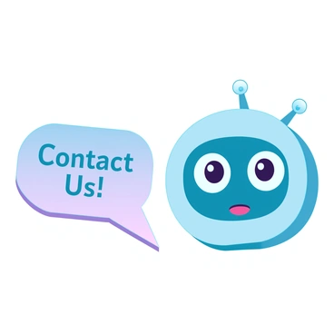 A friendly chatbot icon with a speech bubble saying 'Contact Us!'